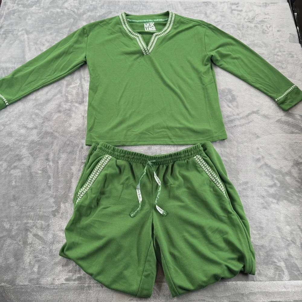 Muk Luks Green Matching Set [PS] Long Sleeve V‎ Neck Top Elastic Waist Pants